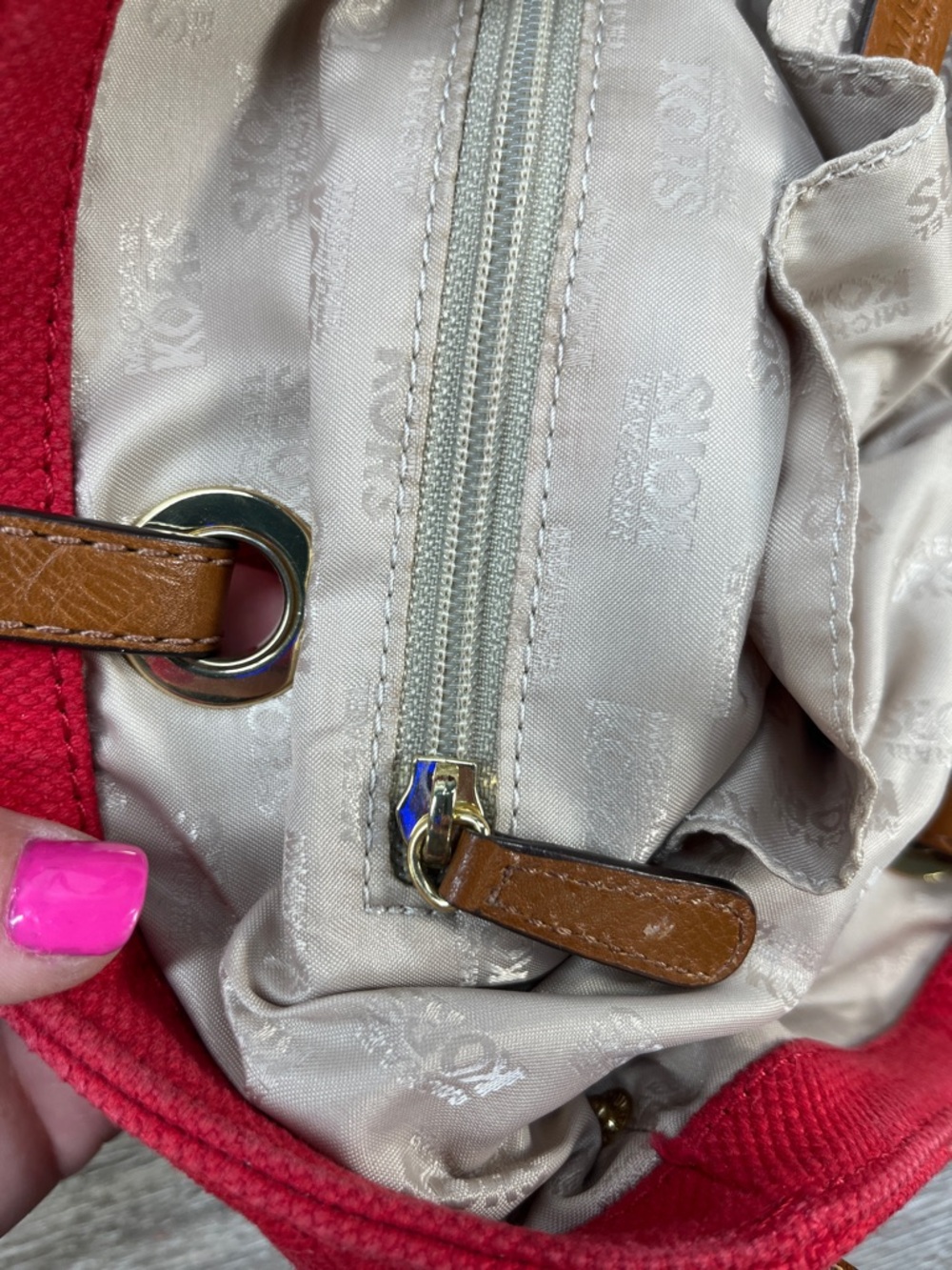 Michael Kors Red Canvas Tote with Brown Leather Straps - Picture 7 of 13